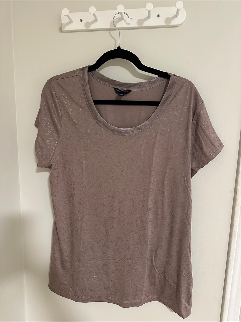 Banana Republic Short Sleeve Scoop Neck Top - Taupe with Subtle Shimmer